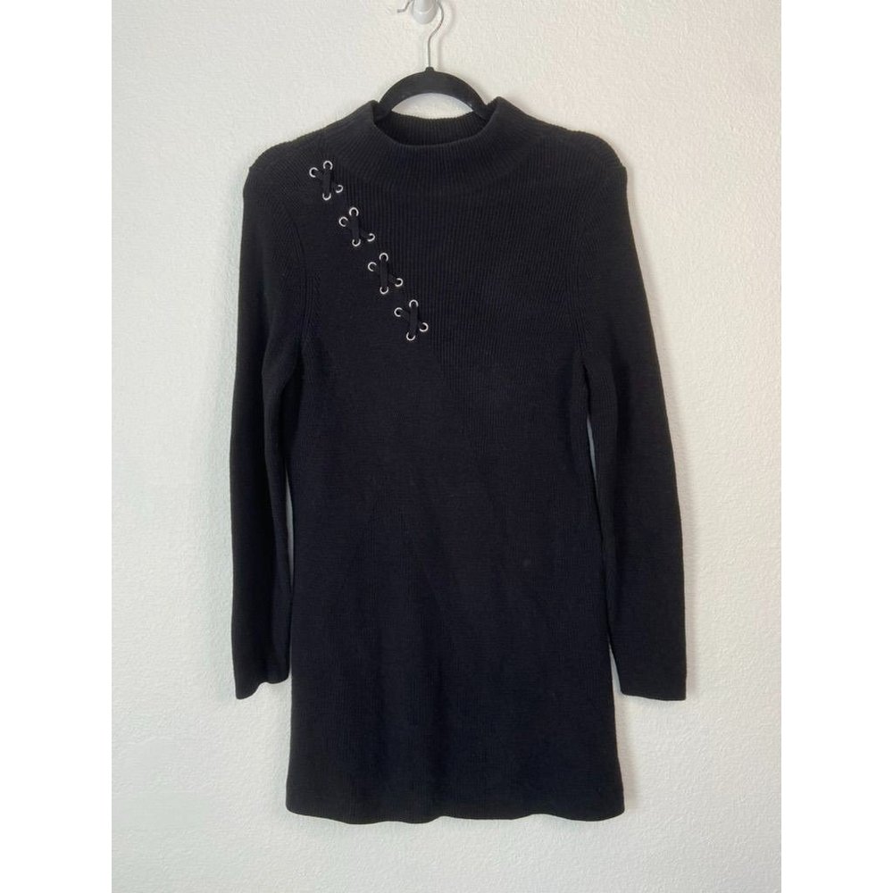 Chico's Zenergy‎ women's 1 medium black mock neck ribbed knit tunic sweater